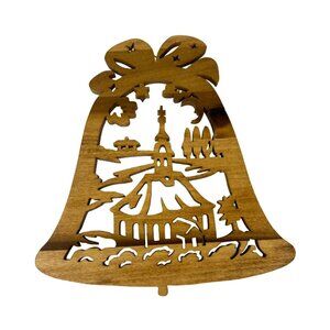 Vintage Woodcut Christmas Chapel Bell Hanging Wall Holiday Decor